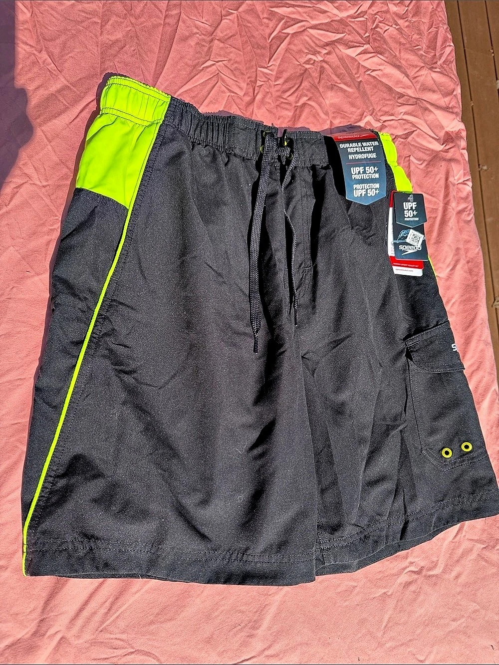 Speedo Marina Sport Volley Swim Trunks Black & Green Medium
